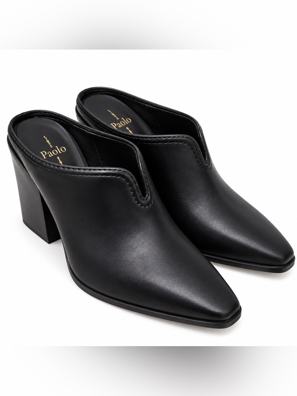 Paolo ShelleyX-L Black Leather Mules US 9 M NWT